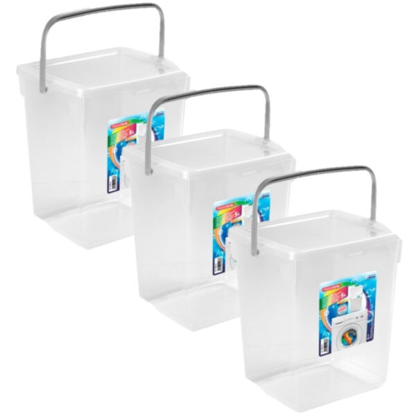 3x stuks opslagboxen/emmers kunststof met deksel transparant 5 liter 20 x 17 x 23 cm -