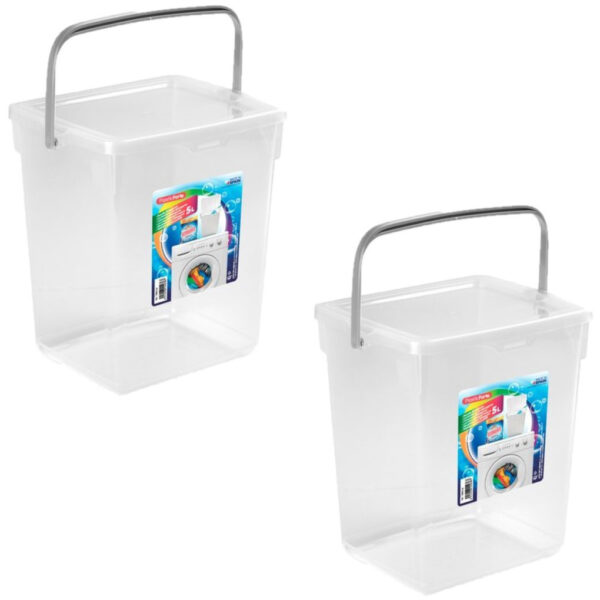 2x stuks opslagboxen/emmers kunststof met deksel transparant 5 liter 20 x 17 x 23 cm -