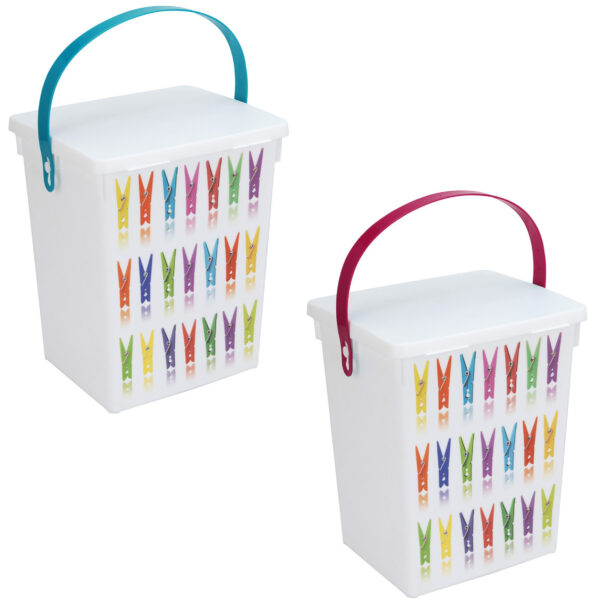 2x Wasmiddel bewaarboxen - roze en turquoise hengsel - 5 liter - 23 x 18 cm