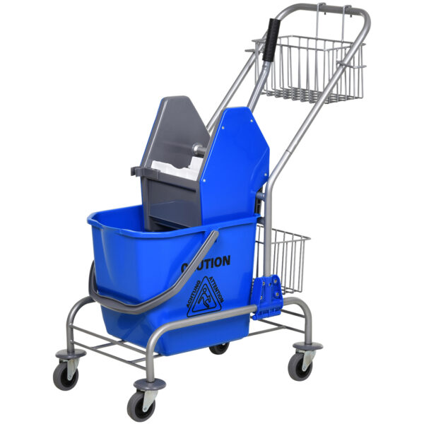 HOMCOM Schoonmaakemmer met wringer, rolbaar, Kunststof, Metalen handgreep, Blauw